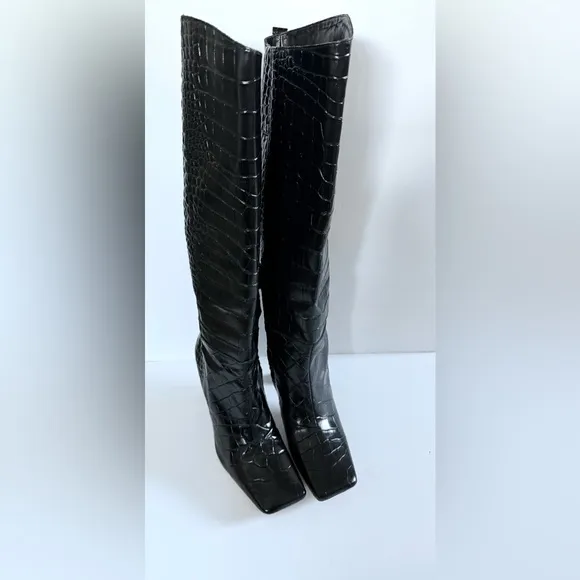 Sam Edelman Adi Crocodile Embossed Square Toe Knee High Boots