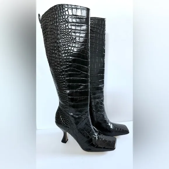 Sam Edelman Adi Crocodile Embossed Square Toe Knee High Boots