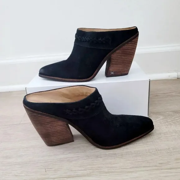 Sam Edelman Alison Western Slip On Leather Black Mule 9.5 Costal Cowgirl Boots