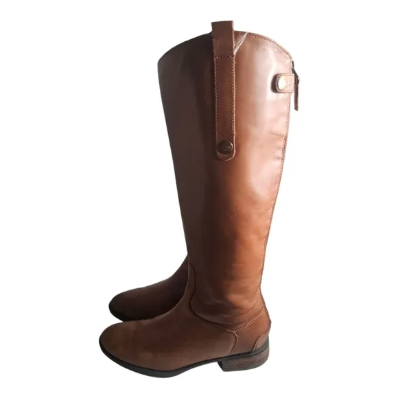 Sam Edelman Boots Soft Studded Leather Riding Boot Whiskey Brown 7W