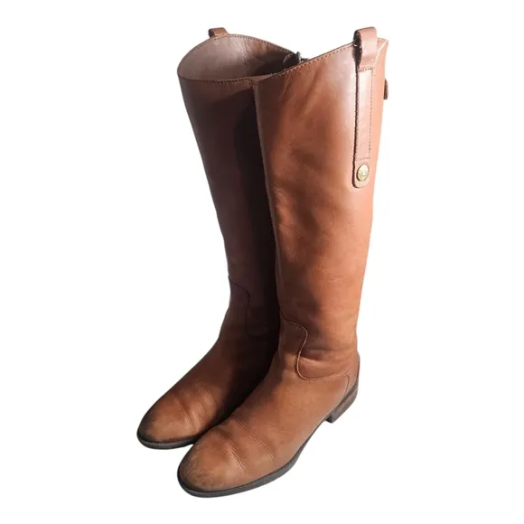 Sam Edelman Boots Soft Studded Leather Riding Boot Whiskey Brown 7W