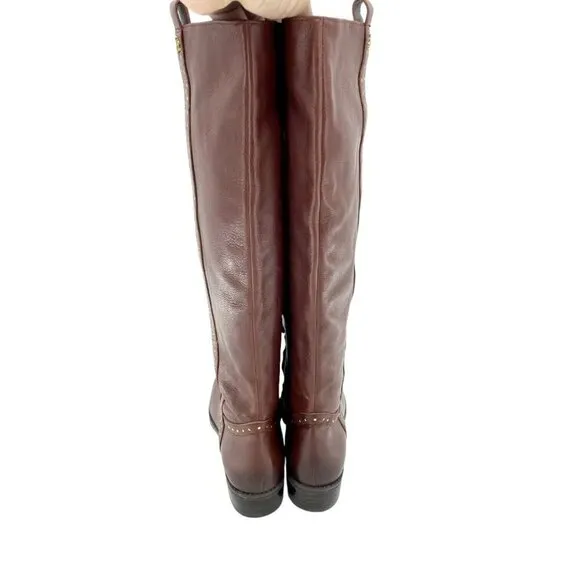 Sam Edelman Boots Soft Studded Leather Tall Riding Boot Redwood Sz 7 New