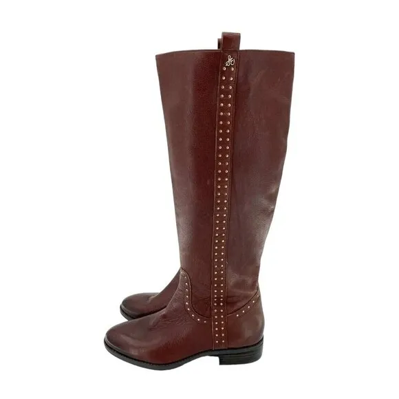 Sam Edelman Boots Soft Studded Leather Tall Riding Boot Redwood Sz 7 New