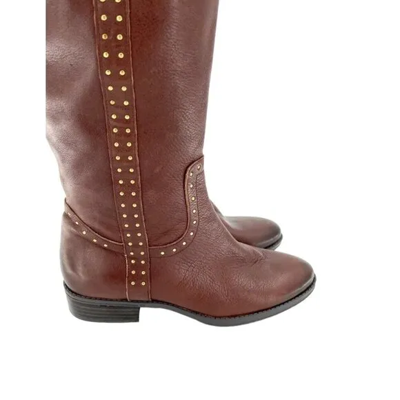 Sam Edelman Boots Soft Studded Leather Tall Riding Boot Redwood Sz 7 New