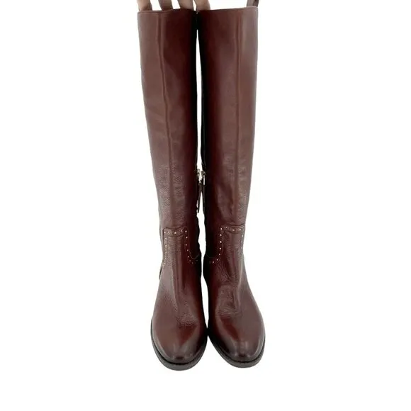 Sam Edelman Boots Soft Studded Leather Tall Riding Boot Redwood Sz 7 New
