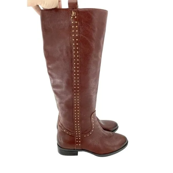 Sam Edelman Boots Soft Studded Leather Tall Riding Boot Redwood Sz 7 New