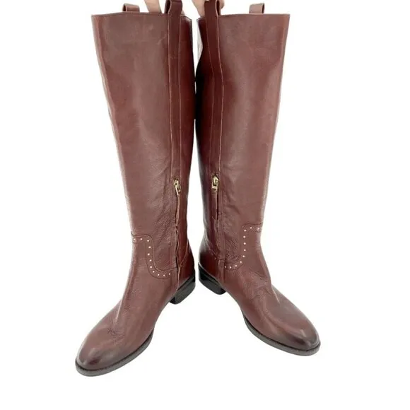 Sam Edelman Boots Soft Studded Leather Tall Riding Boot Redwood Sz 7 New