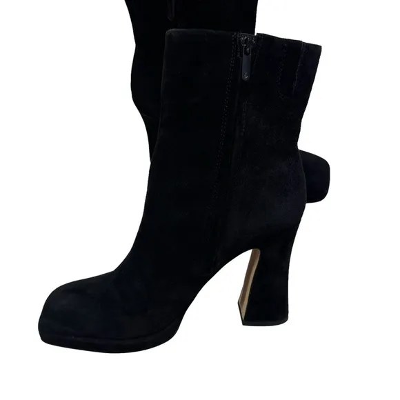 Sam Edelman Boots Womens Size 11 Black Cowhide Suede Jaye Chunky Heel Booties