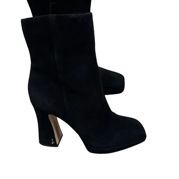 Sam Edelman Boots Womens Size 11 Black Cowhide Suede Jaye Chunky Heel Booties