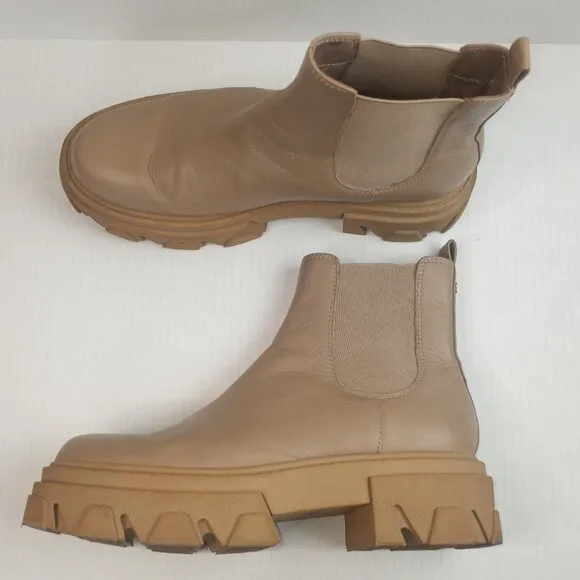 Sam Edelman Daelyn Tan Leather Chunky Lug Heel Boots