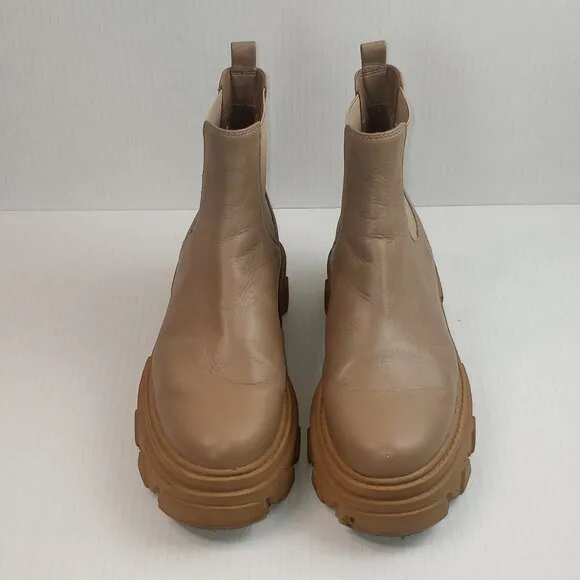Sam Edelman Daelyn Tan Leather Chunky Lug Heel Boots