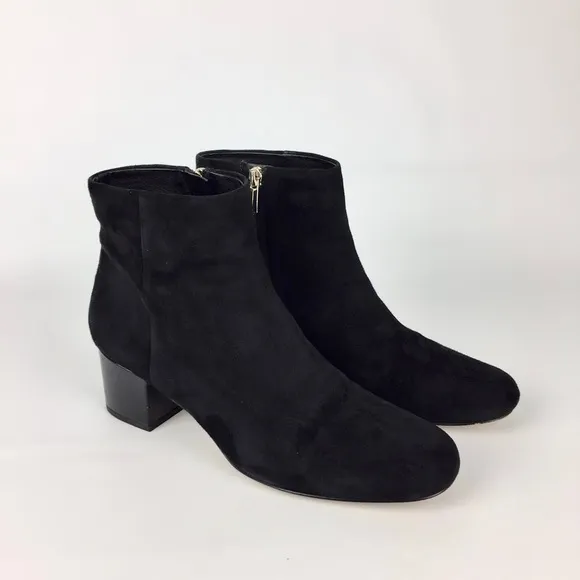 Sam Edelman Edith Black Suede Leather Chunky Heel Ankle Bootie 9.5