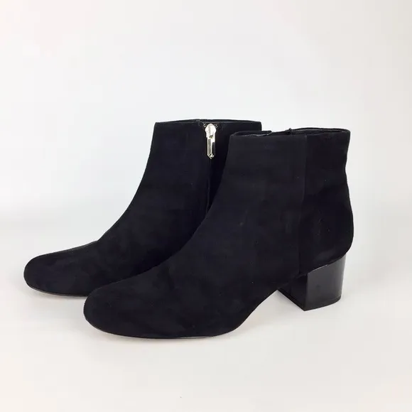 Sam Edelman Edith Black Suede Leather Chunky Heel Ankle Bootie 9.5
