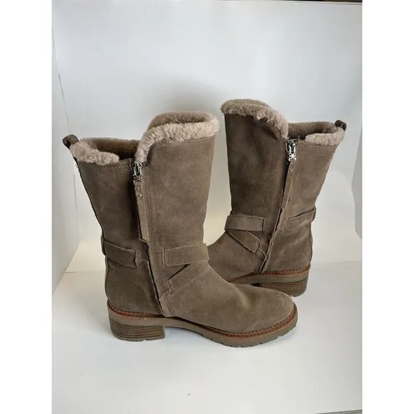Sam Edelman Jailyn Dark Taupe Suede Faux Fur Lined Women's Winter Boots NWOT 9