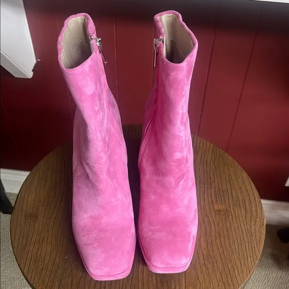 Sam Edelman Jaye Sz 8.5 M Pink Suede Ankle Platform HeelBooties