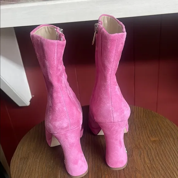 Sam Edelman Jaye Sz 8.5 M Pink Suede Ankle Platform HeelBooties