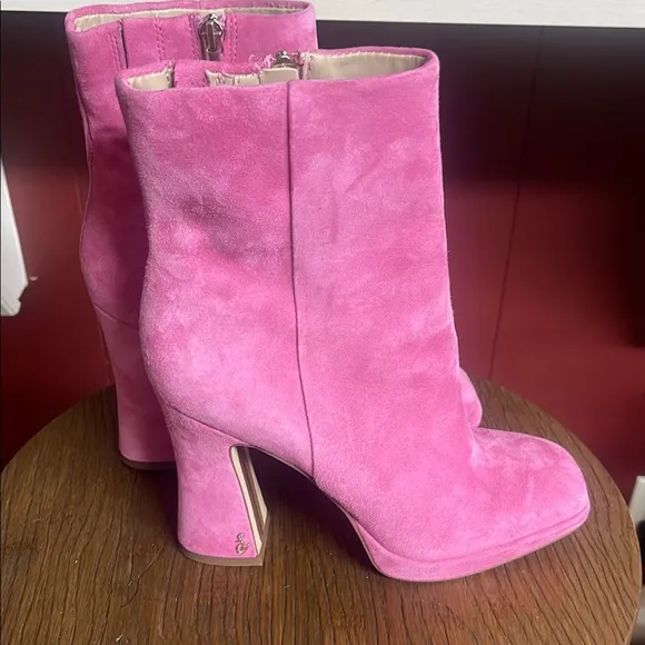 Sam Edelman Jaye Sz 8.5 M Pink Suede Ankle Platform HeelBooties