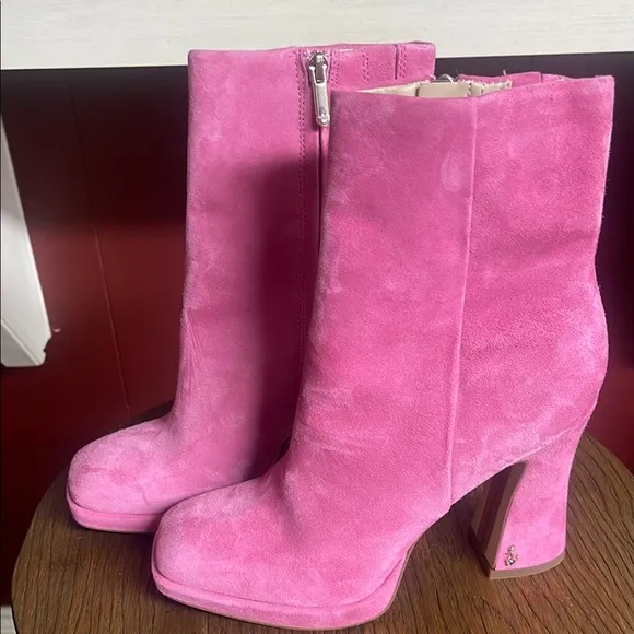 Sam Edelman Jaye Sz 8.5 M Pink Suede Ankle Platform HeelBooties