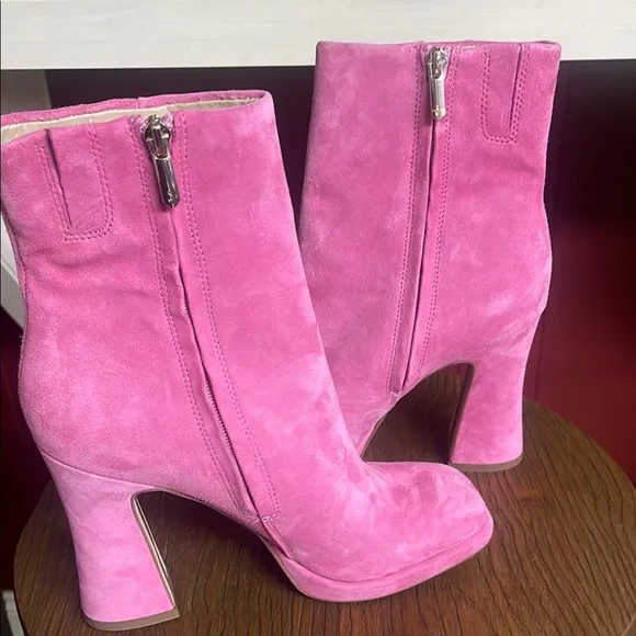 Sam Edelman Jaye Sz 8.5 M Pink Suede Ankle Platform HeelBooties