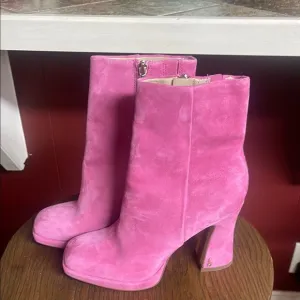 Sam Edelman Jaye Sz 8.5 M Pink Suede Ankle Platform HeelBooties