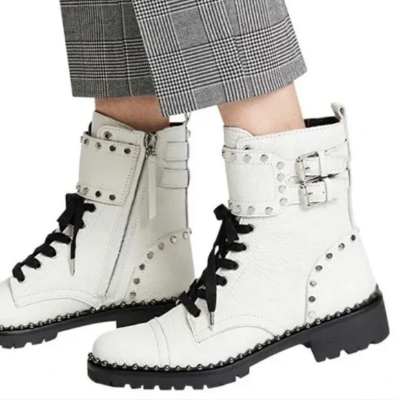 Sam Edelman Jennifer White Leather Combat Boots