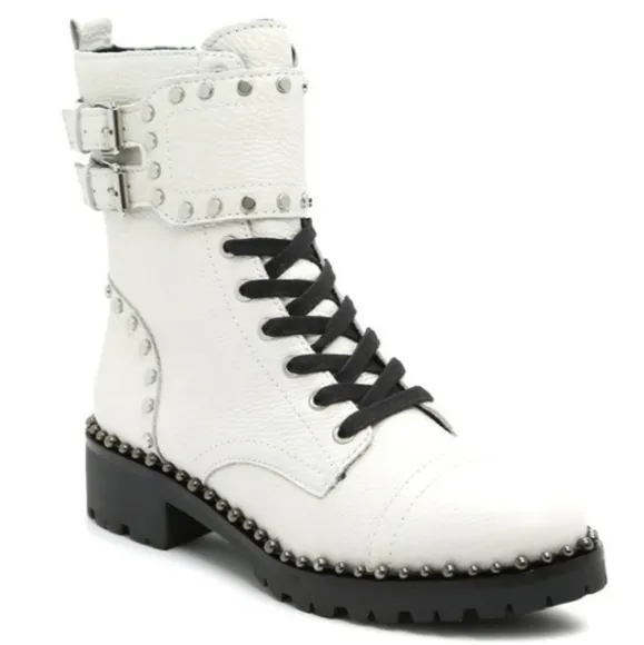 Sam Edelman Jennifer White Leather Combat Boots