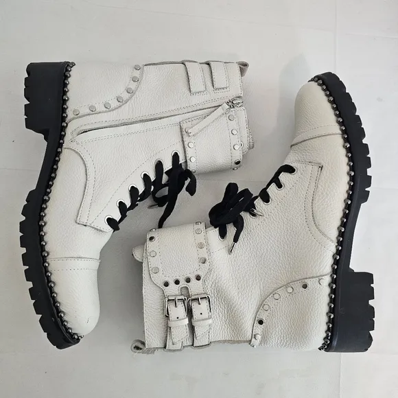Sam Edelman Jennifer White Leather Combat Boots