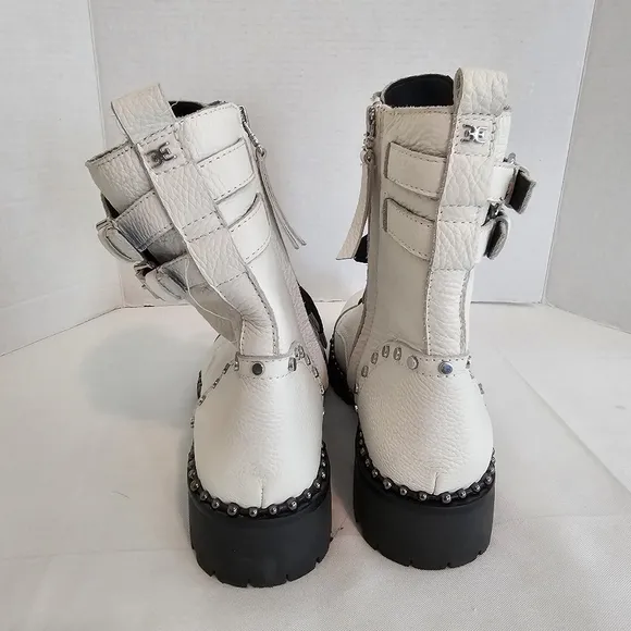 Sam Edelman Jennifer White Leather Combat Boots