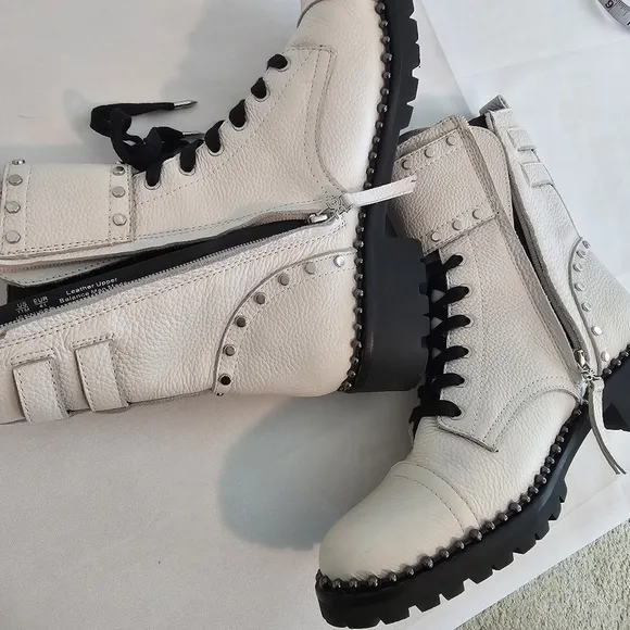 Sam Edelman Jennifer White Leather Combat Boots