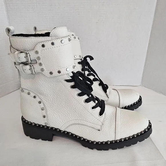Sam Edelman Jennifer White Leather Combat Boots