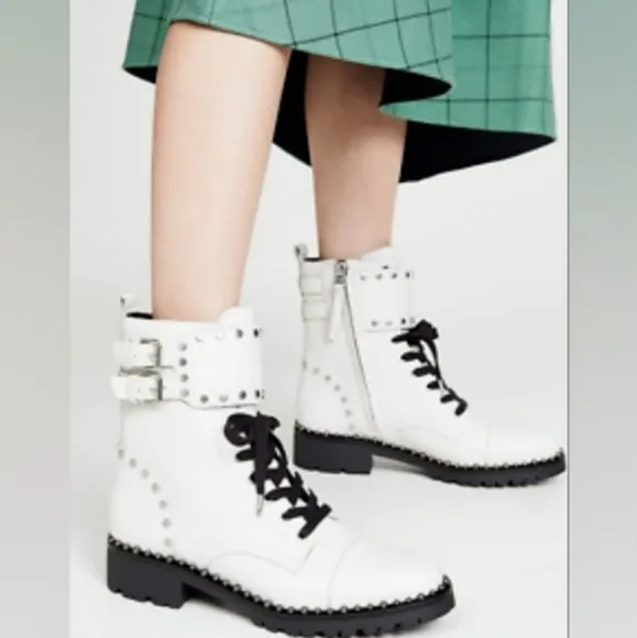 Sam Edelman Jennifer White Leather Combat Boots