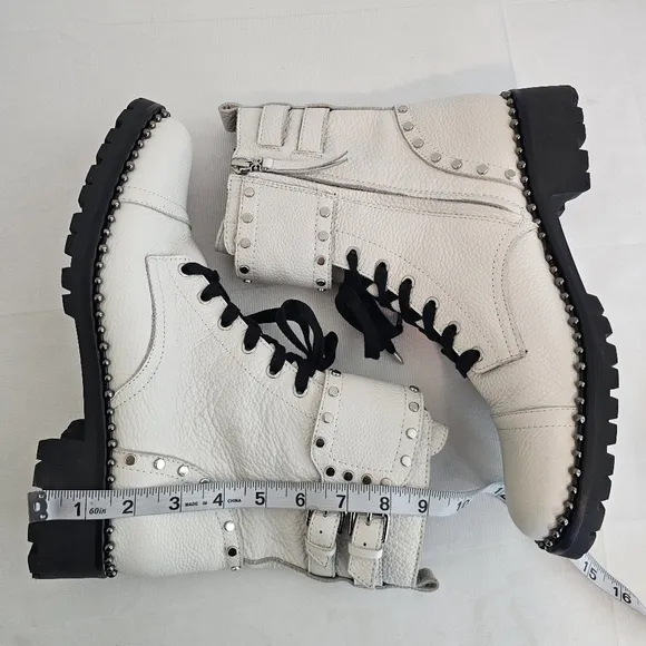 Sam Edelman Jennifer White Leather Combat Boots
