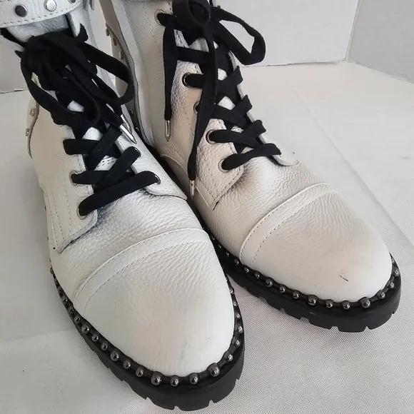 Sam Edelman Jennifer White Leather Combat Boots