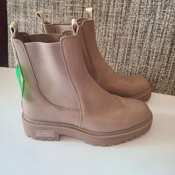 Sam Edelman Laguna Chelsea Boots Leather Tan Women's Size 9.5M Waterproof