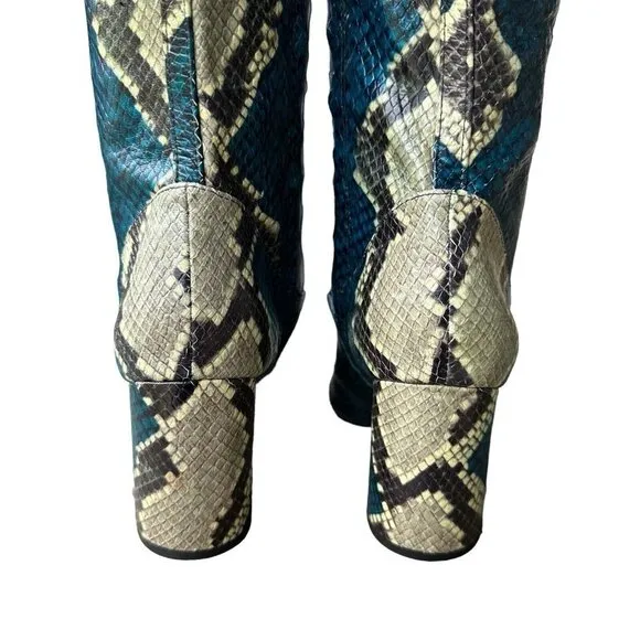 Sam Edelman Leather Boots Hai Snakeskin Peacock Blue Knee High Women‎ 6.5 M EUC