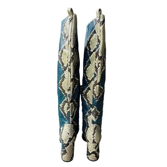 Sam Edelman Leather Boots Hai Snakeskin Peacock Blue Knee High Women‎ 6.5 M EUC
