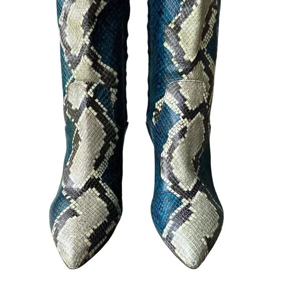 Sam Edelman Leather Boots Hai Snakeskin Peacock Blue Knee High Women‎ 6.5 M EUC