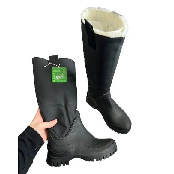 Sam Edelman Lessie Tall Rain Boots With Shearling Lining Black Waterproof Size 5