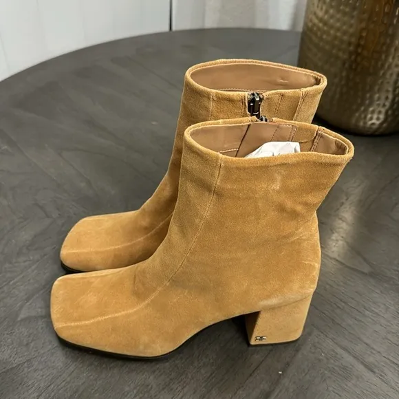 Sam Edelman Mayla Block Heel Squared Toe Sandstone Suede Ankle Boots