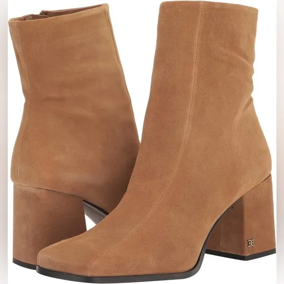 Sam Edelman Mayla Block Heel Squared Toe Sandstone Suede Ankle Boots