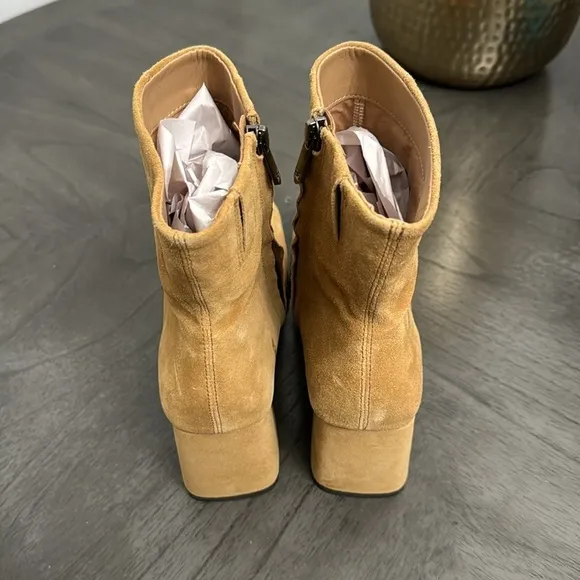 Sam Edelman Mayla Block Heel Squared Toe Sandstone Suede Ankle Boots