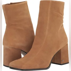 Sam Edelman Mayla Block Heel Squared Toe Sandstone Suede Ankle Boots