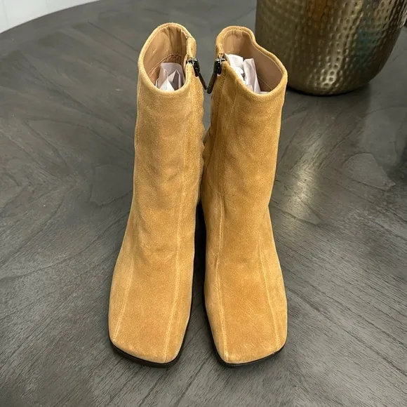 Sam Edelman Mayla Block Heel Squared Toe Sandstone Suede Ankle Boots