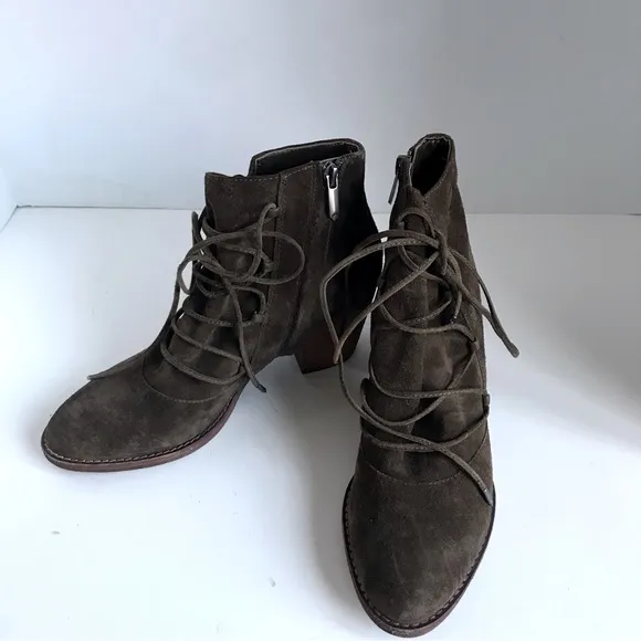 Sam Edelman Millard Suede Zip Up Lace Up Ankle Boots Booties Size 8.5