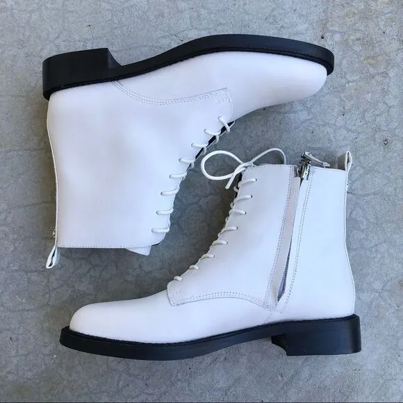 Sam Edelman Nina Combat Boots White lace up style side zipper leather 6.5