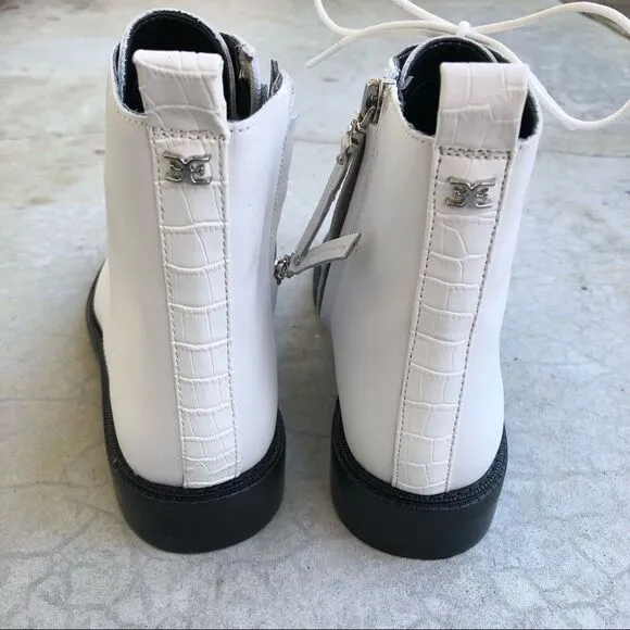 Sam Edelman Nina Combat Boots White lace up style side zipper leather 6.5