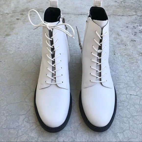 Sam Edelman Nina Combat Boots White lace up style side zipper leather 6.5