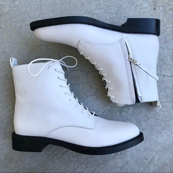 Sam Edelman Nina Combat Boots White lace up style side zipper leather 6.5