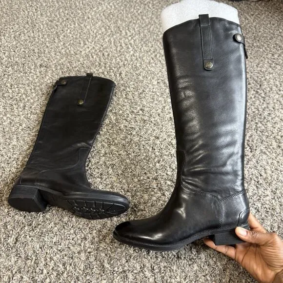 Sam Edelman Penny Womens Leather Riding Boots Black Tall 6.5 M Knee High NEW