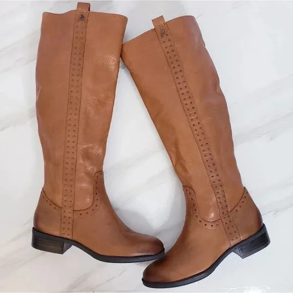 Sam Edelman Prina Riding Boots Size 5 1/2 Brown Leather Studded Detail